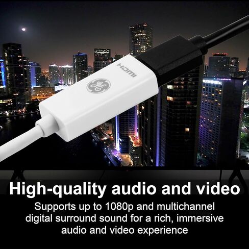 محول GE Mini DisplayPort Thunderbolt إلى HDMI، 2 حزمة، متوافق مع Apple iMac وMacBook والكمبيوتر الشخصي، يدعم Full HD 1080P و4K Ultra HD، أبيض، 58153 in Saudi Arabia