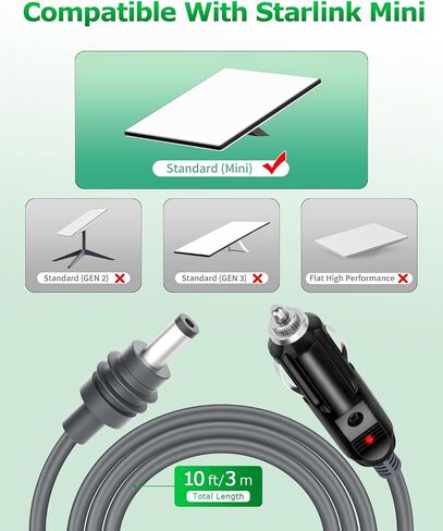 Starlink Mini Cable 3 in 1 Car Charger for Starlink Mini DC Power Cable Cigarette Lighter with Digital Display Durable Type C 100W/USB A 18W Socket 12V-24V DC Power Cord for Car Adapter 18AWG 16.4FT in Saudi Arabia