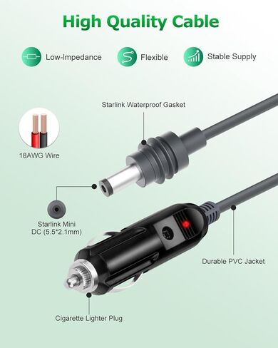 Starlink Mini Cable 3 in 1 Car Charger for Starlink Mini DC Power Cable Cigarette Lighter with Digital Display Durable Type C 100W/USB A 18W Socket 12V-24V DC Power Cord for Car Adapter 18AWG 16.4FT in Saudi Arabia