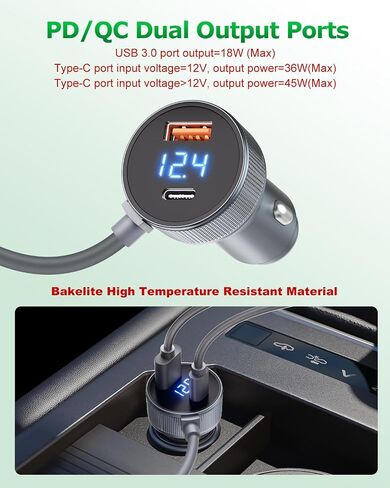 Starlink Mini Cable 3 in 1 Car Charger for Starlink Mini DC Power Cable Cigarette Lighter with Digital Display Durable Type C 100W/USB A 18W Socket 12V-24V DC Power Cord for Car Adapter 18AWG 16.4FT in Saudi Arabia