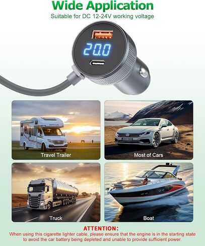 Starlink Mini Cable 3 in 1 Car Charger for Starlink Mini DC Power Cable Cigarette Lighter with Digital Display Durable Type C 100W/USB A 18W Socket 12V-24V DC Power Cord for Car Adapter 18AWG 16.4FT in Saudi Arabia