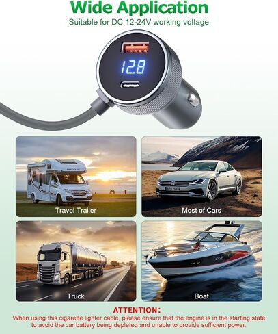 Starlink Mini Cable 3 in 1 Car Charger for Starlink Mini DC Power Cable Cigarette Lighter with Digital Display Durable Type C 100W/USB A 18W Socket 12V-24V DC Power Cord for Car Adapter 18AWG 16.4FT in Saudi Arabia
