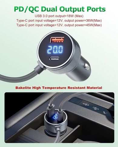 Starlink Mini Cable 3 in 1 Car Charger for Starlink Mini DC Power Cable Cigarette Lighter with Digital Display Durable Type C 100W/USB A 18W Socket 12V-24V DC Power Cord for Car Adapter 18AWG 16.4FT in Saudi Arabia