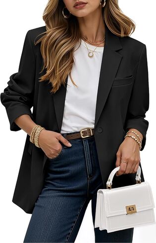 Women's Casual Business Blazer Notched Lapel One Button Open Front Long Sleeve Blazers Office Work Suit Jackets in Saudi Arabia