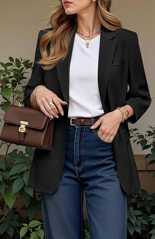 Women's Casual Business Blazer Notched Lapel One Button Open Front Long Sleeve Blazers Office Work Suit Jackets in Saudi Arabia