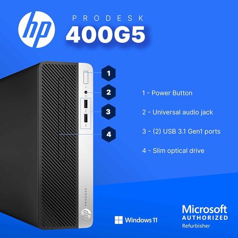 HP 400G5 Prodesk Desktop PC | Windows 11 Pro | Intel I5-8500 | ذاكرة الوصول العشوائي 16 جيجابايت - 250 جيجابايت NVME + 500GB SSD | 22 "شاشة | مكبرات الصوت RGB + لوحة المفاتيح/الماوس | AX200 WiFi + BT | كمبيوتر المكتب المنزلي (متجدد) in Saudi Arabia