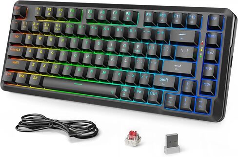 Redragon K738 لوحة مفاتيح ميكانيكية لاسلكية ، لوحة مفاتيح ألعاب RGB مثبتة على طوقا ، 3 وضع (2.4 جم/BT/USB) ، مفاتيح خطية مسبقة ، 75 ％ تخطيط ، 82 مفاتيح قابلة للتبديل ساخنة للكمبيوتر الشخصي/الذهب الأسود-الذهب الأسود in Kuwait