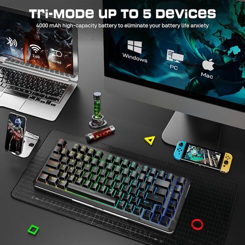 Redragon K738 لوحة مفاتيح ميكانيكية لاسلكية ، لوحة مفاتيح ألعاب RGB مثبتة على طوقا ، 3 وضع (2.4 جم/BT/USB) ، مفاتيح خطية مسبقة ، 75 ％ تخطيط ، 82 مفاتيح قابلة للتبديل ساخنة للكمبيوتر الشخصي/الذهب الأسود-الذهب الأسود in Kuwait