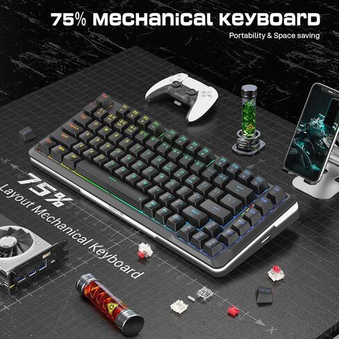 Redragon K738 لوحة مفاتيح ميكانيكية لاسلكية ، لوحة مفاتيح ألعاب RGB مثبتة على طوقا ، 3 وضع (2.4 جم/BT/USB) ، مفاتيح خطية مسبقة ، 75 ％ تخطيط ، 82 مفاتيح قابلة للتبديل ساخنة للكمبيوتر الشخصي/الذهب الأسود-الذهب الأسود in Kuwait