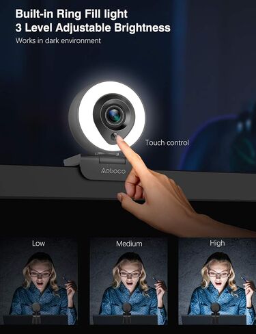 Aoboco Streaming Webcam, Webcam for Stream HD 1080p Autofocus, Dimming Light & Microphone, Web Camera for Twitch Xbox one Skype YouTube OBS Xsplit in Saudi Arabia