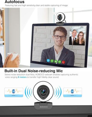 Aoboco Streaming Webcam, Webcam for Stream HD 1080p Autofocus, Dimming Light & Microphone, Web Camera for Twitch Xbox one Skype YouTube OBS Xsplit in Saudi Arabia