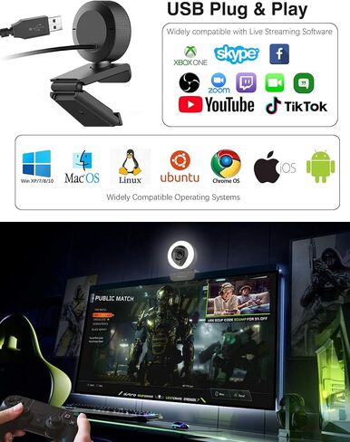 Aoboco Streaming Webcam, Webcam for Stream HD 1080p Autofocus, Dimming Light & Microphone, Web Camera for Twitch Xbox one Skype YouTube OBS Xsplit in Saudi Arabia
