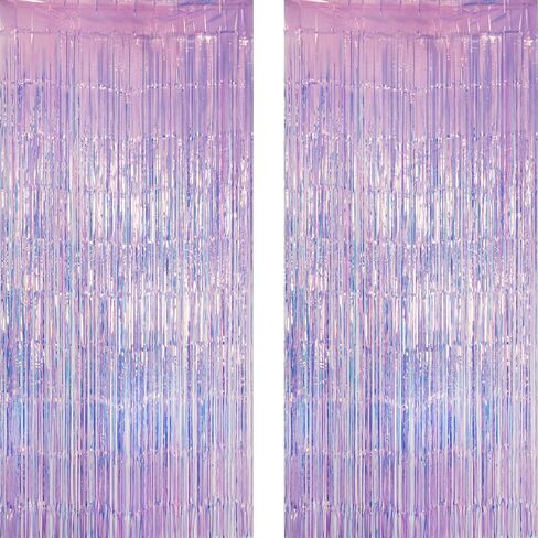 GREATRIL Holographic Tinsel Foil Fringe Curtain, 3.2 x 6.5 ft, Iridescent Party Streamers, 2 Pack (Purple) in Saudi Arabia