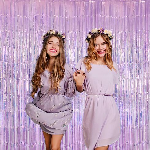 GREATRIL Holographic Tinsel Foil Fringe Curtain, 3.2 x 6.5 ft, Iridescent Party Streamers, 2 Pack (Purple) in Saudi Arabia