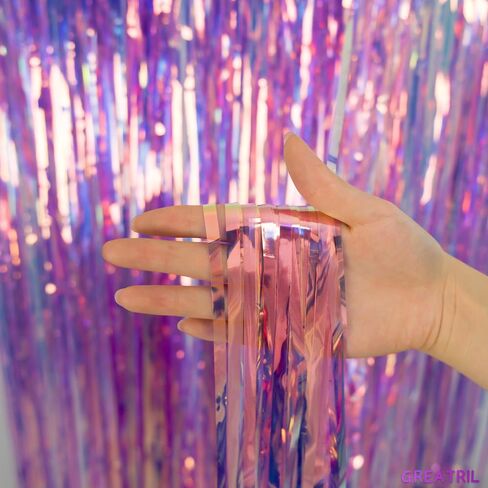 GREATRIL Holographic Tinsel Foil Fringe Curtain, 3.2 x 6.5 ft, Iridescent Party Streamers, 2 Pack (Purple) in Saudi Arabia