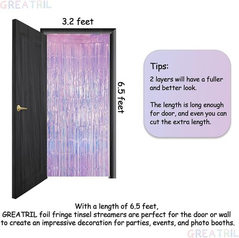GREATRIL Holographic Tinsel Foil Fringe Curtain, 3.2 x 6.5 ft, Iridescent Party Streamers, 2 Pack (Purple) in Saudi Arabia