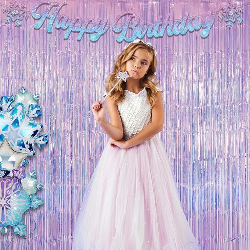 GREATRIL Holographic Tinsel Foil Fringe Curtain, 3.2 x 6.5 ft, Iridescent Party Streamers, 2 Pack (Purple) in Saudi Arabia