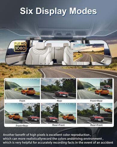 Podofo Mirror Dash Cam for Cars,4" Rear View Mirror 1080P Front and Rear View Dual Cameras,Super Night Vision,Parking Assistance,Loop Recording,Motion Detection,Waterproof Backup Camera for Cars in Saudi Arabia