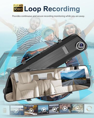 Podofo Mirror Dash Cam for Cars,4" Rear View Mirror 1080P Front and Rear View Dual Cameras,Super Night Vision,Parking Assistance,Loop Recording,Motion Detection,Waterproof Backup Camera for Cars in Saudi Arabia