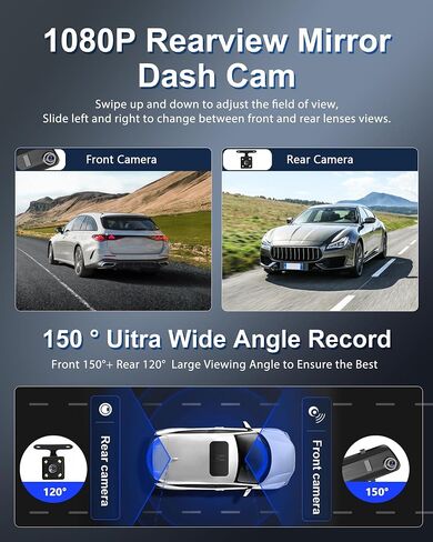 Podofo Mirror Dash Cam for Cars,4" Rear View Mirror 1080P Front and Rear View Dual Cameras,Super Night Vision,Parking Assistance,Loop Recording,Motion Detection,Waterproof Backup Camera for Cars in Saudi Arabia
