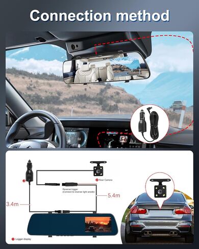 Podofo Mirror Dash Cam for Cars,4" Rear View Mirror 1080P Front and Rear View Dual Cameras,Super Night Vision,Parking Assistance,Loop Recording,Motion Detection,Waterproof Backup Camera for Cars in Saudi Arabia