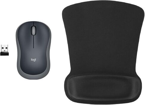 Logitech M185 Mouse Travel-Friendly Modern Home Office Bundle with Coordinating Gel Mouse Pad in Black in Kuwait