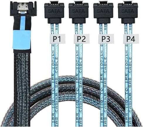 Internal PCIE Slimline M1ni S/AS MCIO SFF-8654 4I 38P to 4X SATA 90 Degree Hard Drive Cable(0.8m) in Saudi Arabia