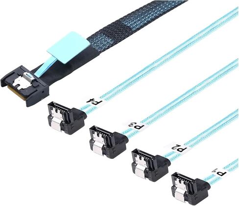 Internal PCIE Slimline M1ni S/AS MCIO SFF-8654 4I 38P to 4X SATA 90 Degree Hard Drive Cable(0.8m) in Saudi Arabia