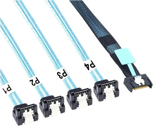 Internal PCIE Slimline M1ni S/AS MCIO SFF-8654 4I 38P to 4X SATA 90 Degree Hard Drive Cable(0.8m) in Saudi Arabia