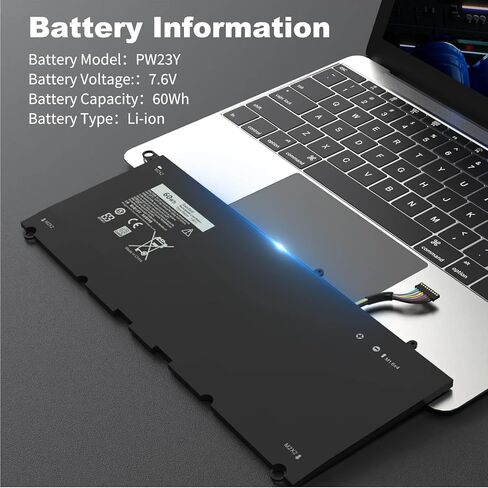 60Wh PW23Y Laptop Battery Compatible with Dell XPS 13 9360 13-9360-D1605G 13-9360-D1605T 13-9360-D1609 13-9360-D1609G 13-9360-D1705G Series 0RNP72 0TP1GT P54G002 TP1GT RNP72 in Kuwait