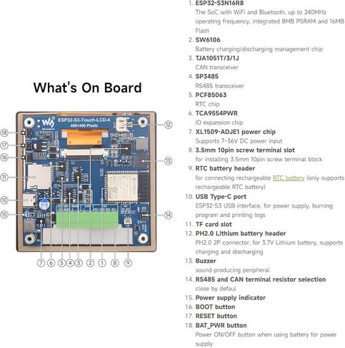 Waveshare ESP32-S3 4inchCapacitive Touch Display, V2 Update Version, 480x480, 5-Point Touch, 32-Bit LX7 Dual-Core, 240MHz, WiFi & Bluetooth, Onboard Antenna in Saudi Arabia