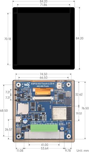 Waveshare ESP32-S3 4inchCapacitive Touch Display, V2 Update Version, 480x480, 5-Point Touch, 32-Bit LX7 Dual-Core, 240MHz, WiFi & Bluetooth, Onboard Antenna in Saudi Arabia