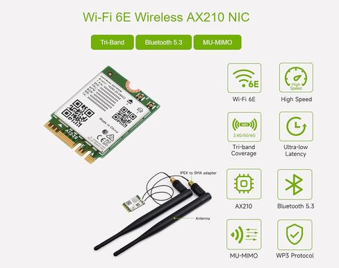 Wi-Fi 6E Wireless AX210 NIC, Gigabit Tri-Band 2.4G/5G/6GHz Wi-Fi 6E, 802.11AX Standard, Bluetooth 5.3, Support Linux, Windows 10/11, etc. in Saudi Arabia
