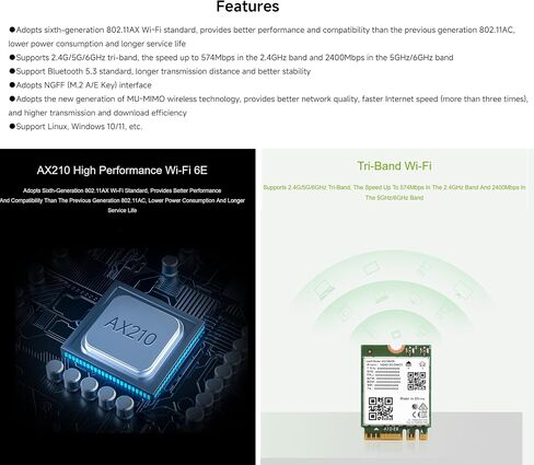 Wi-Fi 6E Wireless AX210 NIC, Gigabit Tri-Band 2.4G/5G/6GHz Wi-Fi 6E, 802.11AX Standard, Bluetooth 5.3, Support Linux, Windows 10/11, etc. in Saudi Arabia