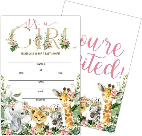 Geuro Baby Shower Invitations for boy, Jungle Animals Fill In Invites Cards wih Envelopes, Wooden, Set of 25. in Kuwait