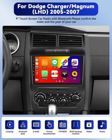 Camecho 2+64G Android 13 Stereo Car Stereo for Dodge Charger/Magnum (LHD) 2005-2007 ، Radio Carplay Radio Android Auto Car Radio ، 9 "شاشة تعمل باللمس GPS Bluetooth WiFi RDS SWC Link Link in Saudi Arabia