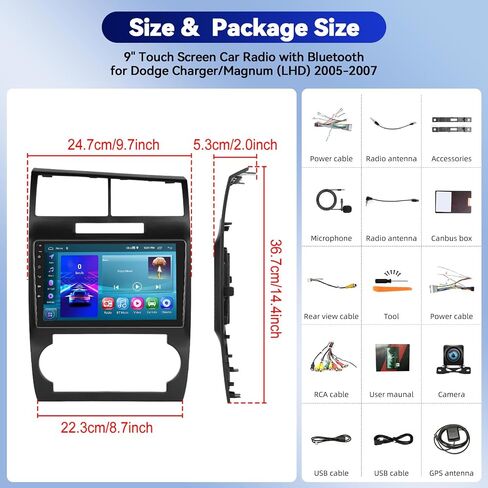 Camecho 2+64G Android 13 Stereo Car Stereo for Dodge Charger/Magnum (LHD) 2005-2007 ، Radio Carplay Radio Android Auto Car Radio ، 9 "شاشة تعمل باللمس GPS Bluetooth WiFi RDS SWC Link Link in Saudi Arabia