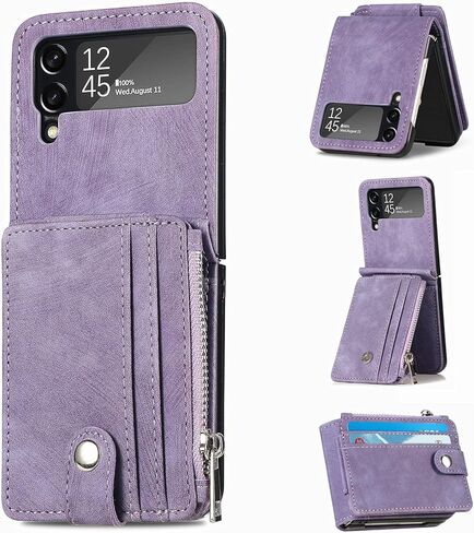 الحالات الخاصة بـ Galaxy Z Flip 3 Wallet Case with Card Retro 2 in 1 shipper flip wallet kickstand precium pu geather cover for samsung galaxy z flip 3 5g 2021 purple in Kuwait