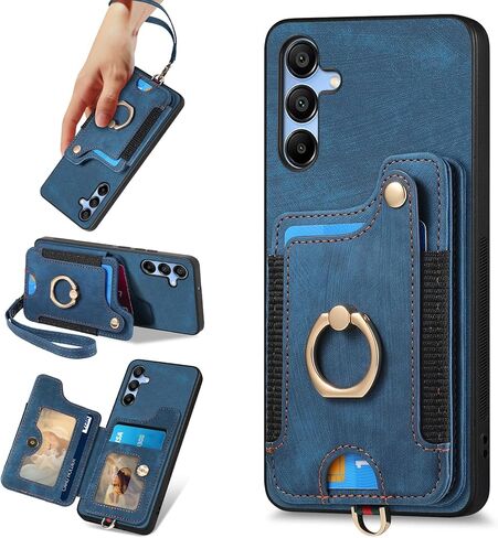 بالنسبة إلى Samsung Galaxy A16 5G CASE مع حامل البطاقة للمرأة ، PU LEATHY FLIP FOLIO WALLET CASE ، RFID Forcing Ring Ring Riskstand Slist Magnetic Strap Cover for Galaxy A16 Purple in Kuwait