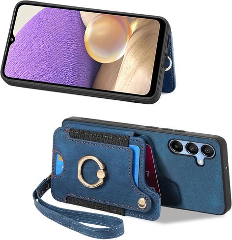 بالنسبة إلى Samsung Galaxy A16 5G CASE مع حامل البطاقة للمرأة ، PU LEATHY FLIP FOLIO WALLET CASE ، RFID Forcing Ring Ring Riskstand Slist Magnetic Strap Cover for Galaxy A16 Purple in Kuwait