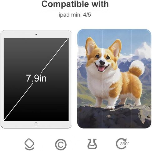 Corgi Dog and Mountain Case with Pen Slim Lightweight Trifold Stand متوافق مع iPad Mini 4/5/6 Mini4/5 （7.9in） in Kuwait