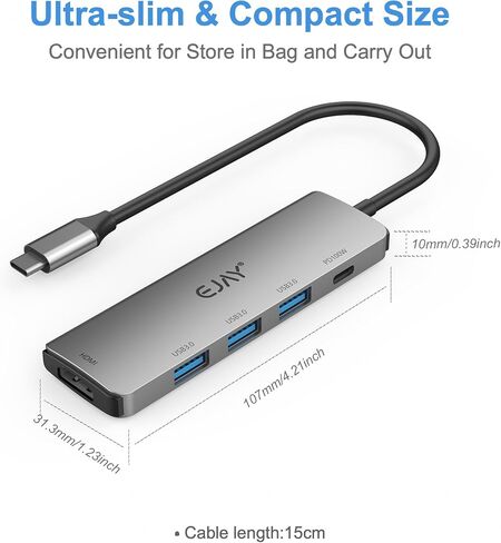 EJAY 5-in-1 USB C Hub with 4K HDMI, 3×USB 3.0, 100W PD – Compatible with MacBook Pro, iPad, Switch, Surface, XPS, Windows & Linux in Saudi Arabia