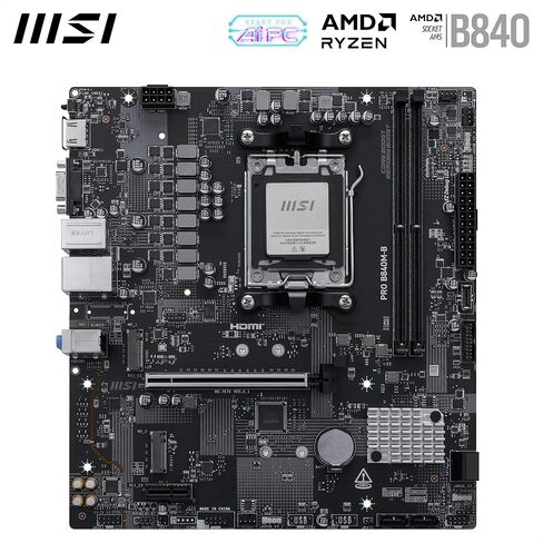 MSI Pro B840M -B Motherboard ، MATX - يدعم AMD RYZEN 9000/8000/7000 معالجات ، AM5 - DDR5 Memory Boost (8000+ MT/S OC) ، PCIE 4.0 X16 ، M.2 Gen4 ، 2.5G LAN in Saudi Arabia