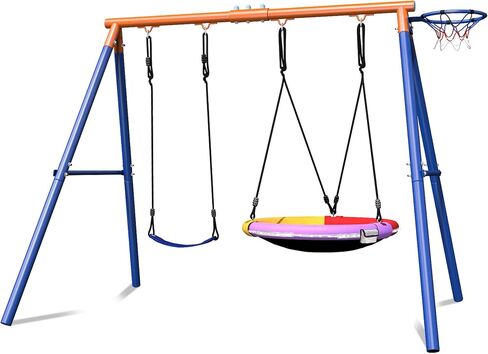 2 in 1 Swing Set for Kids Outdoor Swing Set 500LBS 1 Saucer Swing Seat and 1 Belt Swing Seat Heavy Duty Swing Set for Playground Backyard Playset in Saudi Arabia