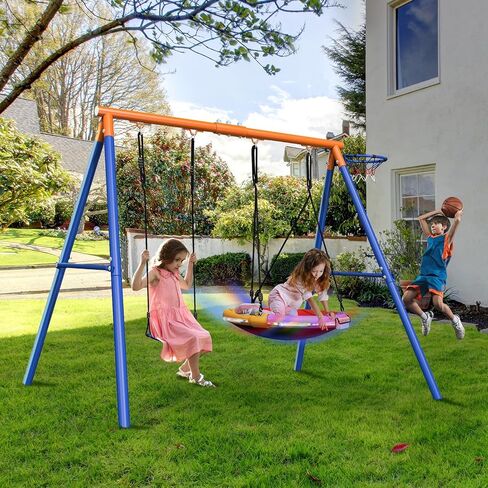 2 in 1 Swing Set for Kids Outdoor Swing Set 500LBS 1 Saucer Swing Seat and 1 Belt Swing Seat Heavy Duty Swing Set for Playground Backyard Playset in Saudi Arabia