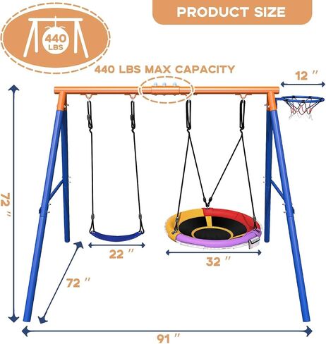 2 in 1 Swing Set for Kids Outdoor Swing Set 500LBS 1 Saucer Swing Seat and 1 Belt Swing Seat Heavy Duty Swing Set for Playground Backyard Playset in Saudi Arabia
