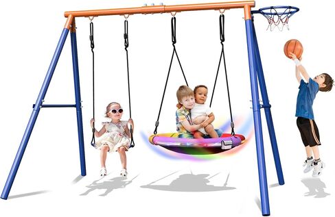 2 in 1 Swing Set for Kids Outdoor Swing Set 500LBS 1 Saucer Swing Seat and 1 Belt Swing Seat Heavy Duty Swing Set for Playground Backyard Playset in Saudi Arabia