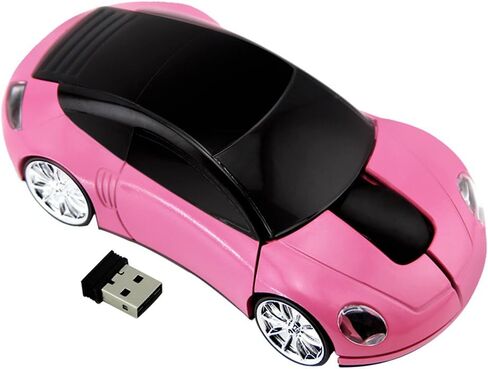 Cool Sport Car Shape Mouse 2.4GHz Wireless Car Mouse Mini Small Optical Gaming Mice Office Mice with USB Receiver for PC Laptop Computer for Kids Girls Adults 1600DPI 3 Button Pink in Saudi Arabia