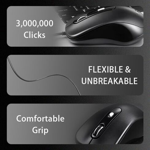 Wired USB Mouse, Plug and Play Light, Ultra-Thin, Silent and Portable, Suitable for Desktop Computers, laptops, PCs, Chromebooks, etc,Black in Saudi Arabia