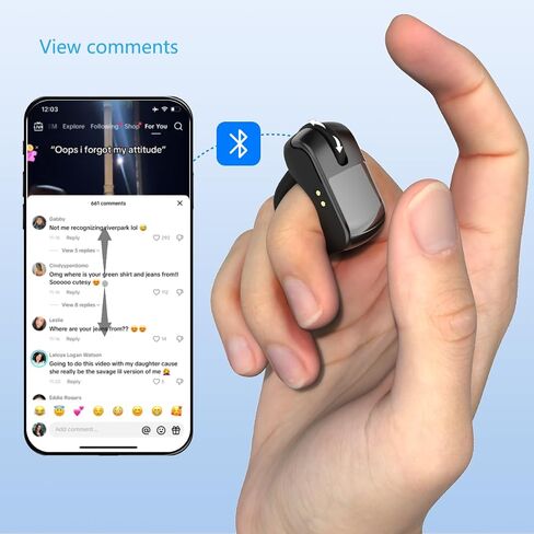 Spyn Multifunctional Ring Mouse Pro ، ماوس حلقة الإصبع مع TouchtrackPad ، Bluetooth/اللاسلكي التمرير اللاسلكي لتسجيل iPhone/Android/PC/محمول/أقراص/SmartTVs ، RemoteControl لتسجيل الكاميرا/الفيديو in Kuwait